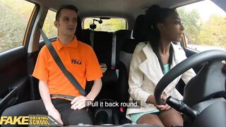 FakeDrivingSchool African Brit Asia Rae Gets Stuck and Fuck
