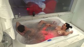 Couple Relaxes in the Hot Tub After Intense Sex in All the Holes of the Mature MILF