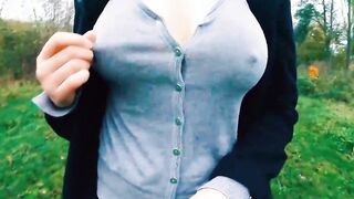 Boobwalk: Buttoned V-Neck Shirt, and Coat. Hooters Out.