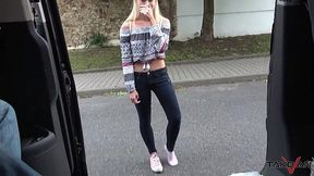 Lost shoe babe gets throat fucked by Czech driver in van