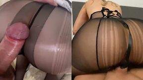 Fucked in Double Denied Tights - Secretary Oiled Pantyhose Ass