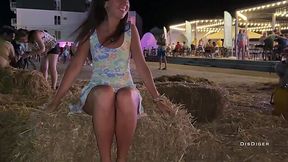 Sexy Slim Brunette Shows Me Her Bold Naked Pussy During the Night Funfair