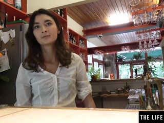 This lascivious waitress can't resist masturbating in the cafe