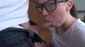 Petite Amateur teen 18+ In Glasses Likes Anal Sex and Blowjob