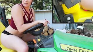 Farm sluts Bailey Brewer riding her faithful John Deere tractor.