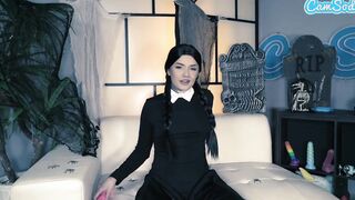 Adorable Eighteen Cosplay As Wednesday Addams Masturbates On Web Cam