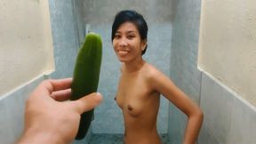 Petite Asian Puts A Big Cucumber In Her Tight Ass