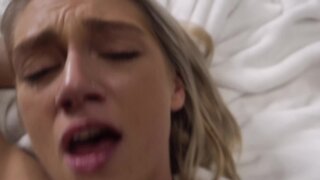 Lovely blonde girl moans while taking hard cock in this POV video