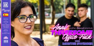 An anal threesome office fuck with thick and curvy MILF Monste Swinger