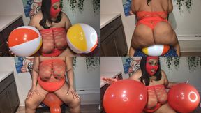 BBW Beach Ball And Red Balloon Riding Humping Sit To Pop!