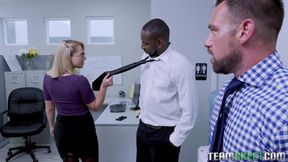 Zoey Clark temps coworkers to double penetrate her in office