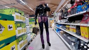 Latex Shopping: Butt Plug and Piercings in Public Transparent Jeans P3