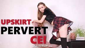 Upskirt Pervert CEI - Mean Tease & Denial JOI - Humiliating Cum Eating Instruction - Mini Skirt, Thigh High Socks, Pussy Denial - Femdom POV Clip by Leda von Thrill - HD Video MP4 1920 x 1080p