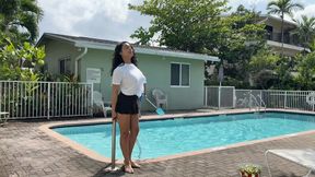 Jasmine Lotus bullies the pool boy with water balloons