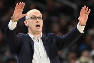 FILE - Connecticut head coach Dan Hurley gestures during the second half of an NCAA college basketball game against Georgetown, Saturday, Feb. 10, 2024, in Washington. UConn plays Alabama in a semifinal game at the Final Four on Saturday, April 6, in Glendale, Ariz.(AP Photo/Nick Wass, FIle)