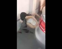 Girl Caught Peeing Car Wall Brace Filmed by Friend