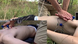Skinny guy with ECG getting his heart massaged
