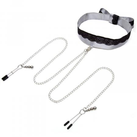 Fifty Shades Of Gray - Satijnen Collar Met Tepelklemmen