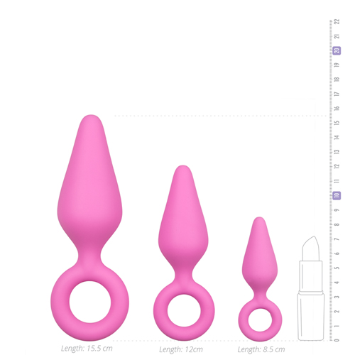 Roze buttplugs met trekring - setje