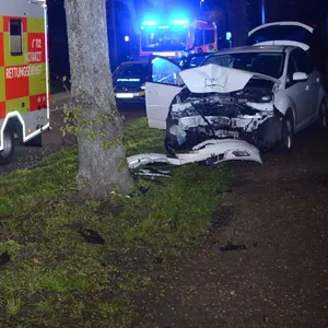 Der weiße Ford kam von der Straße ab und prallte gegen einen Baum.