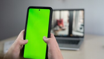 Green screen displayed on a smartphone