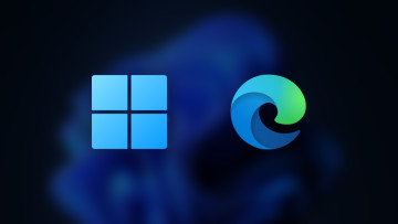 A Windows 11 logo next to a Microsoft Edge Logo with a blurred background
