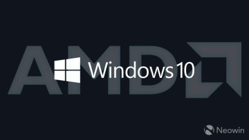 Windows 10 logo on top of an AMD logo all in black background