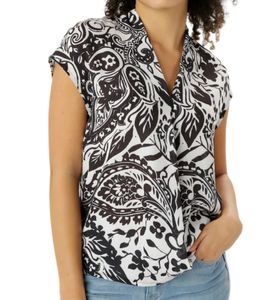 Aniston SELECTED Damen Sommer-Bluse ärmellose Bluse mit Allover-Print 99003422 Weiß/Schwarz