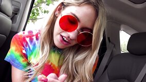 Spontaneous sex in the car with super-hot blonde teen