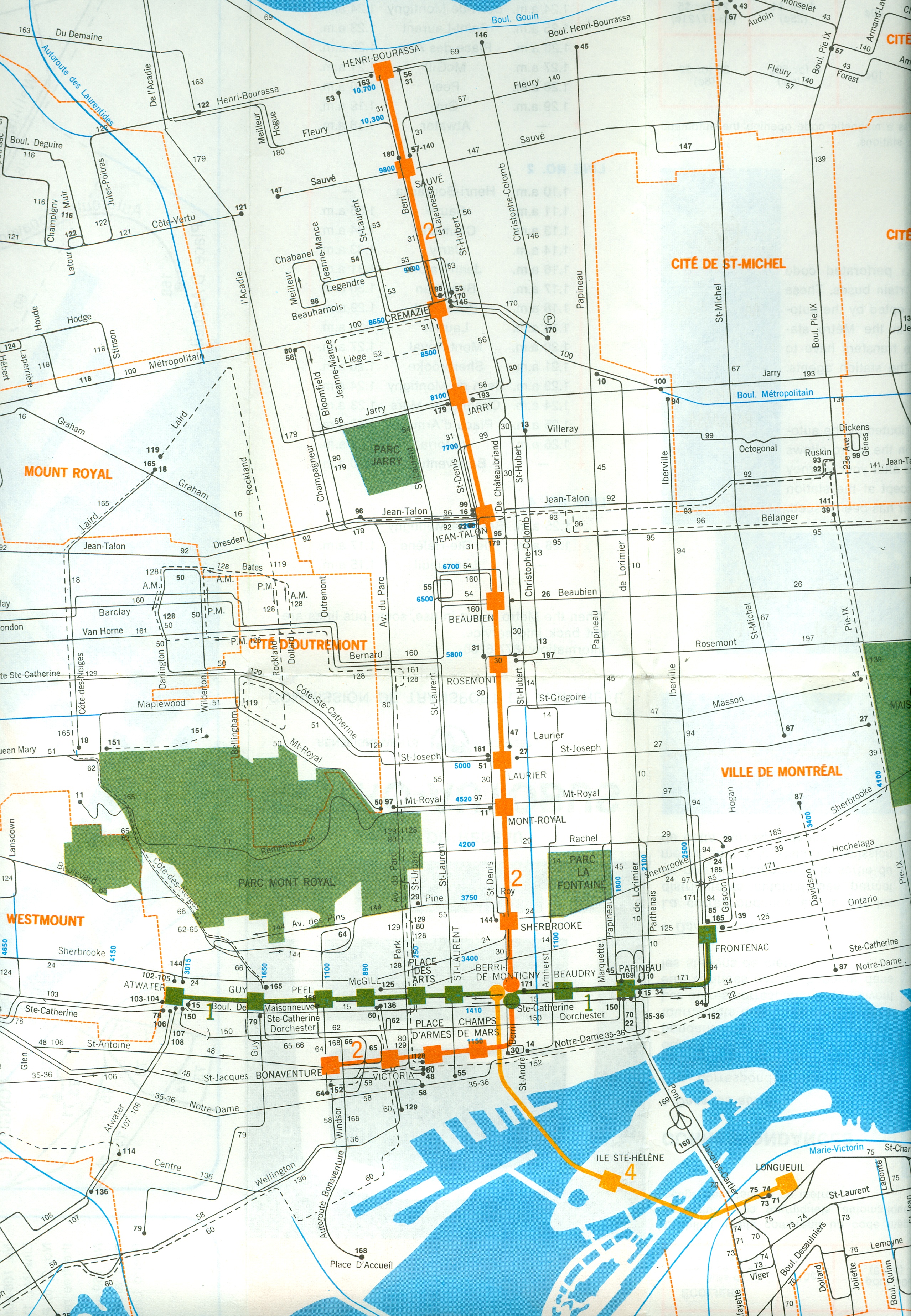 Initial Montréal metro network map, 1967