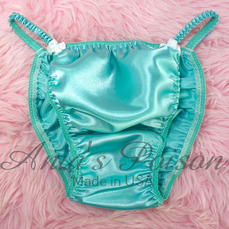 Ania's Poison String Bikini New Shiny Seafoam S - XXL shiny Rare 100% polyester string bikini sissy mens underwear panties