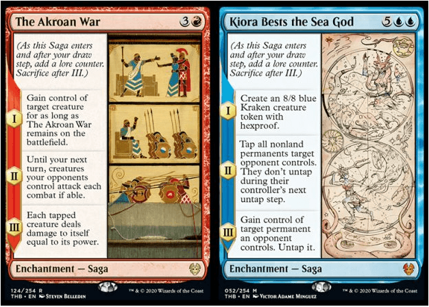 The Akroan War and Kiora Bests the Sea God MTG cards