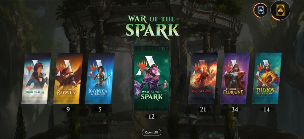 MTG Arena packs screen