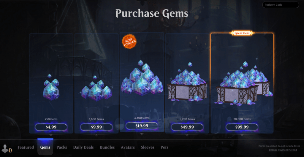 MTG Arena store gems