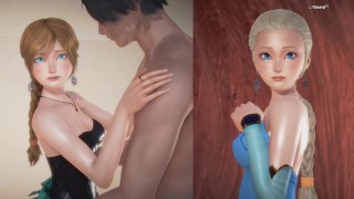 (3D Porn) Sexo congelado con chicas vestidas como Anna y Elza