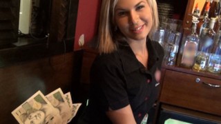 Gorgeous blonde bartender is talked into having sex at work