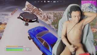 handsome man enjoys Fortnite and stroking his dick with dirty talk