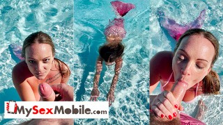 Rubia de grandes tetas Tiffany Leiddi da una sensual BJ en la piscina