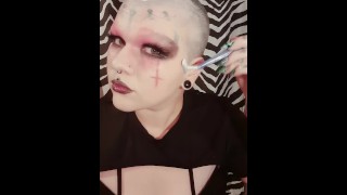 Goth girl razor shaves head bald for you