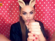 bunny babe giving cock a sexy oiled handjob gif