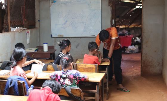 Children study at a migrant learning centre on the Thai side of the border with Myanmar.
