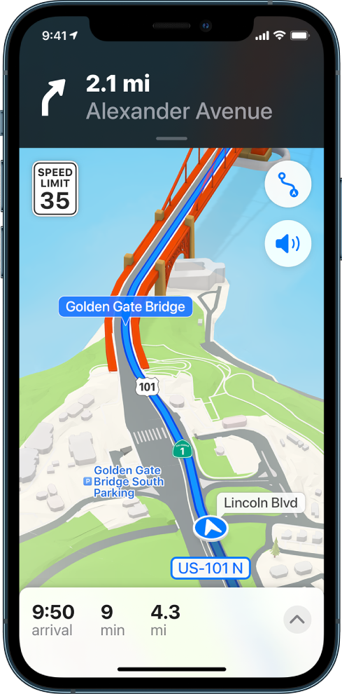 Driving directions in the Maps app.