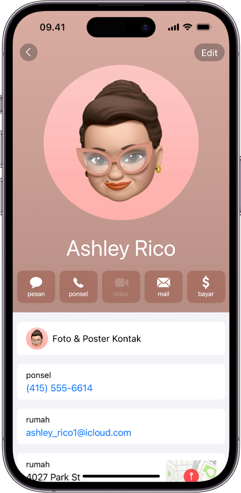 Kartu kontak di app Kontak.