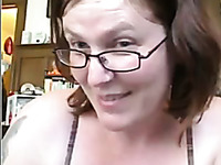 Short haired mature nerdy bitch flashes her ugly tits and huge ass