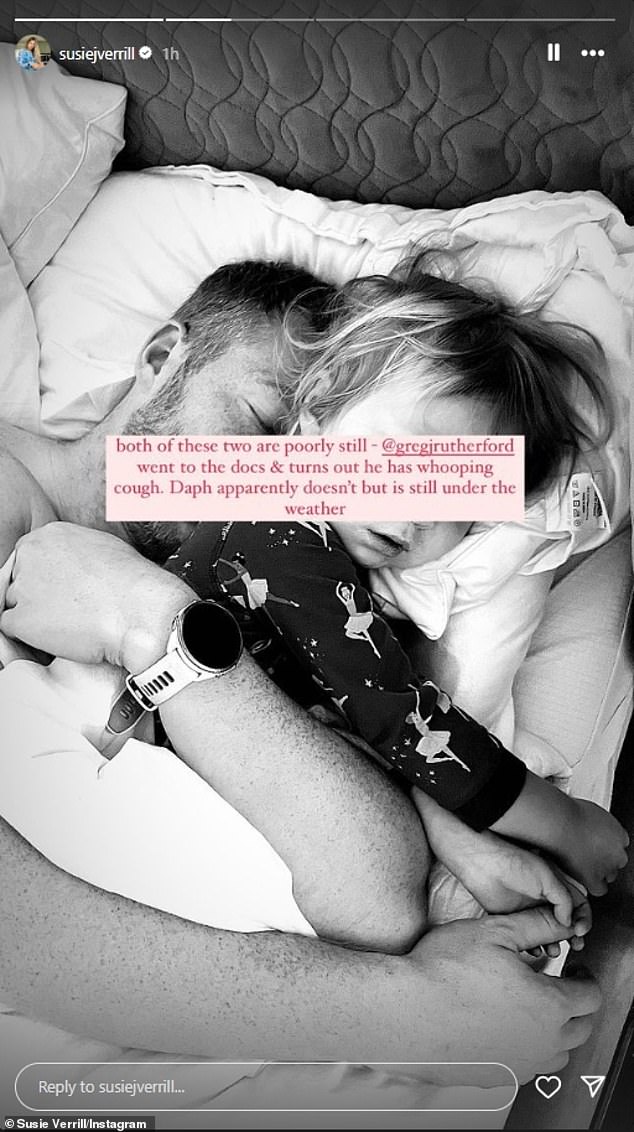 His fiancé Susie took to her own Instagram Stories to elaborate on their difficulties, sharing a snap of Greg asleep in bed with their daughter, and explaining both had been 'poorly'