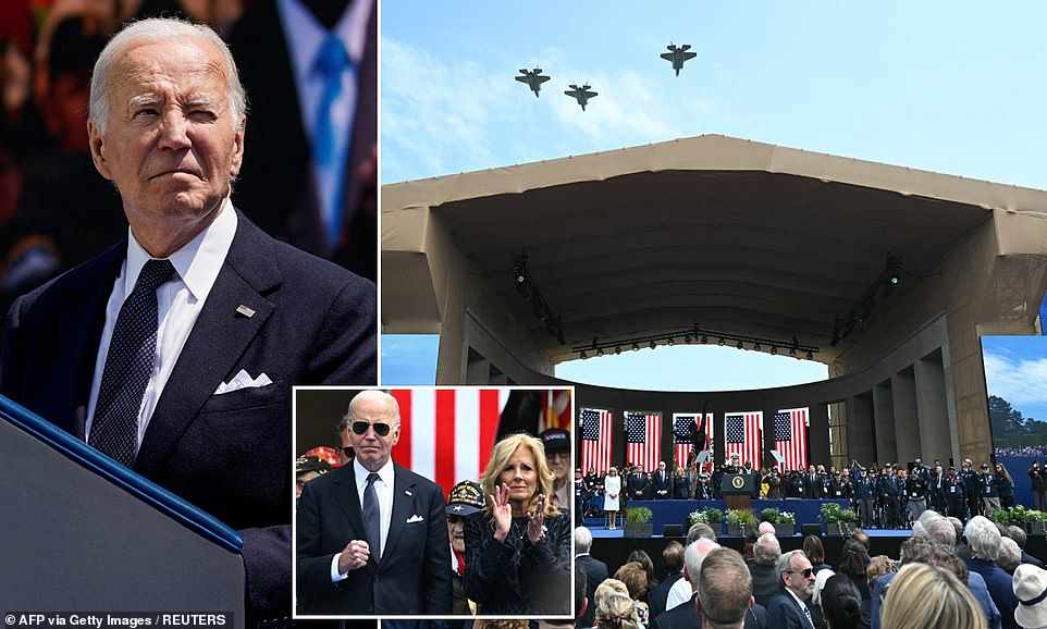 President Joe Biden took a thinly veiled swipe at his rival Donald Trump on Thursday when he said it was 'unthinkable' to bow down to bullies and warned democracy has not been at such a risk since World War II. Biden, speaking to American veterans of D-Day at Normandy, compared the current struggle in the Ukraine to the war against Nazis that the Allies defeated 80 years ago. But his comments came at a time he is facing a rematch against a man he has called a 'threat' to democracy and many countries in Europe face elections that could upset the current geopolitical order. 'To surrender to bullies, to bow down to dictators, is simply unthinkable,' Biden said in his speech at the American cemetery at Normandy. 'Were we to do that, it means we would be forgetting what happened here on these hallowed beaches.'