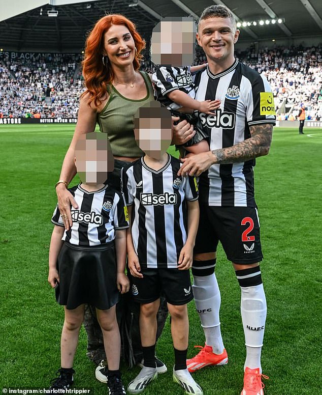 Charlotte and Kieran are childhood sweethearts, and are seen together with their children at St James' Park at the end of last season