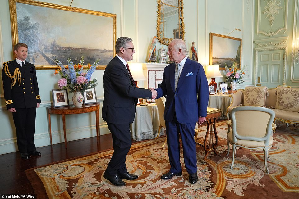 Buckingham Palace said in a statement: 'The King received in Audience The Right Honourable Sir Keir Starmer MP today and requested him to form a new Administration.'
