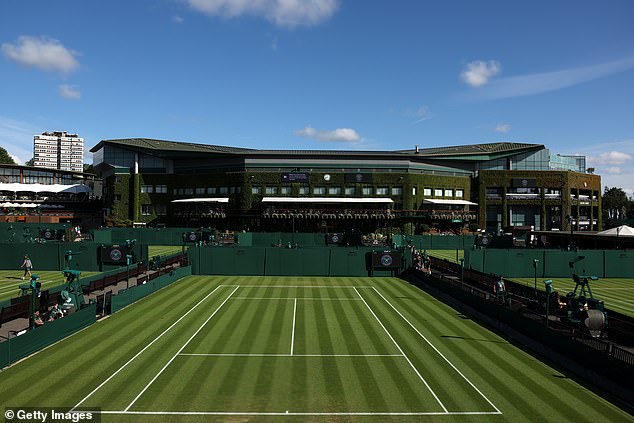 A general view of Court Ten as Centre Court can be seen in the background this morning