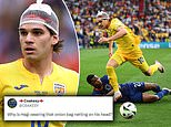 Fans left baffled as Romania star Ianis Hagi wears bizarre NETTING on his head during Euro 2024 knockout clash vs Netherlands